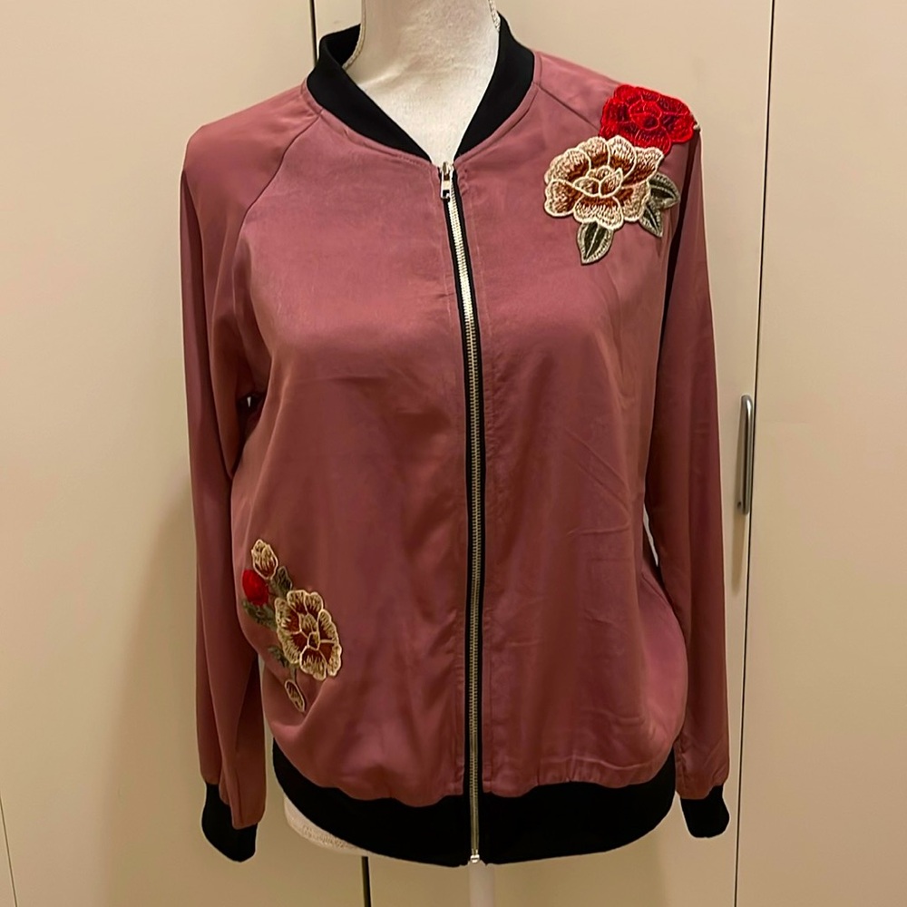 West kei bomber rose appliqué jacket size small #126